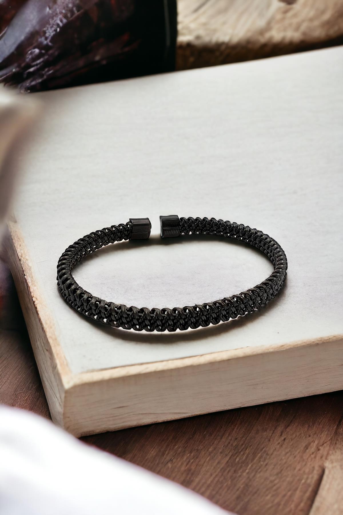 Çelik Erkek Örgü Model Kelepçe Bileklik