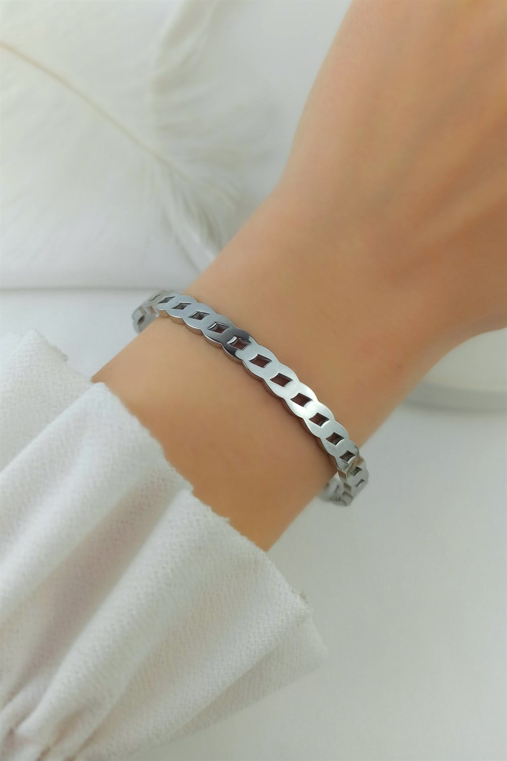 Çelik Klasik Zincir Model Çelik Kelepçe Bileklik TrBilek7882