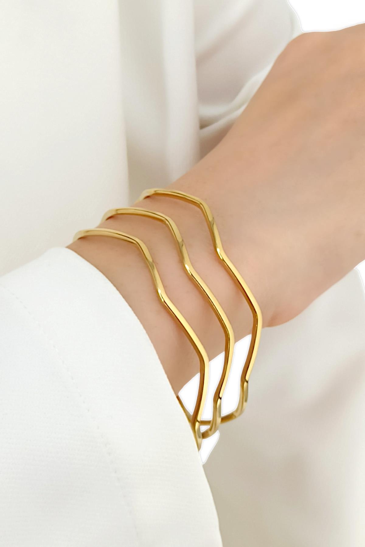 Çelik Renk Atmaz 3lü Zigzag Ajda Bileklik (6.90 cm) 