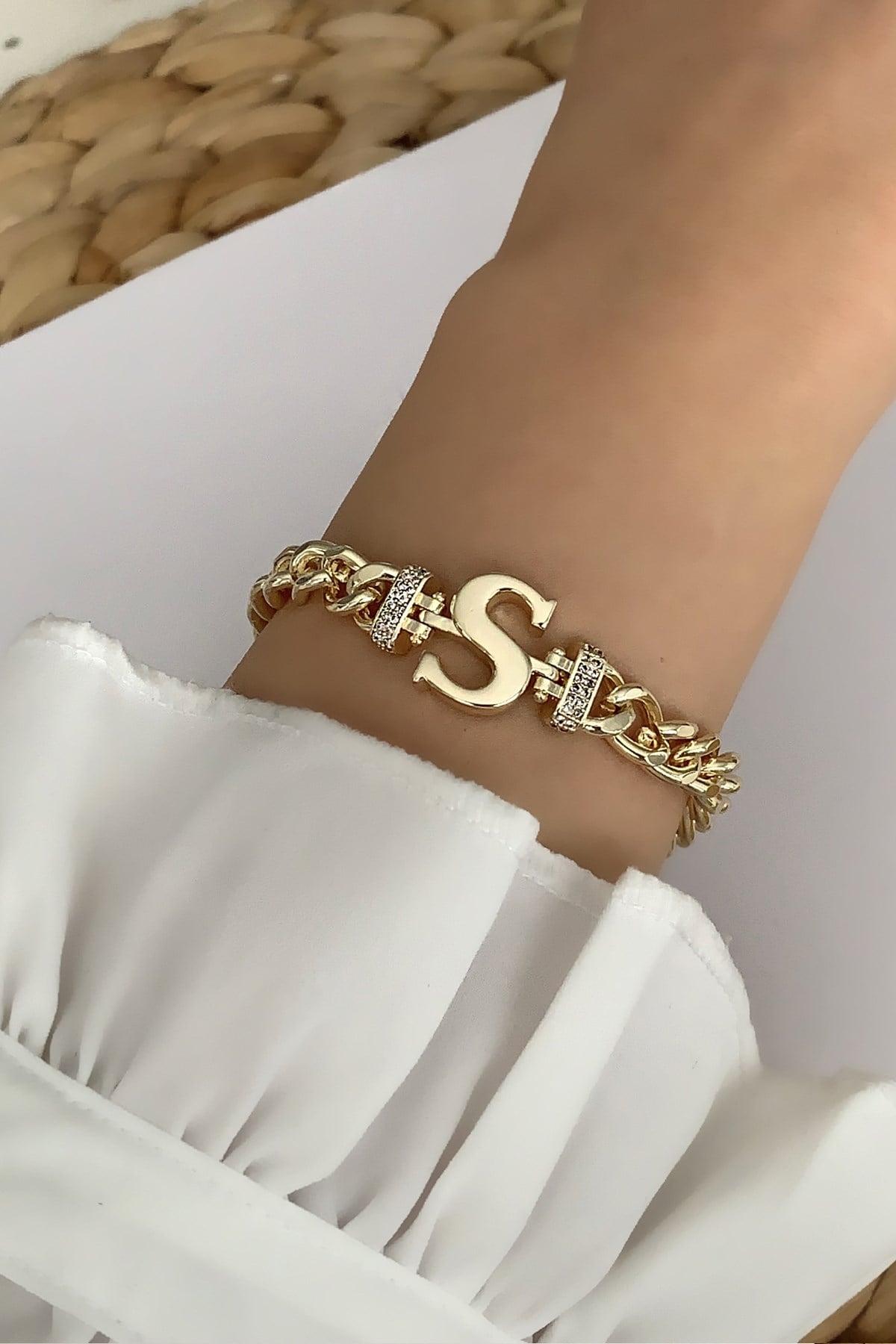 Gold S Harf Bileklik TrBilek7544 B34003