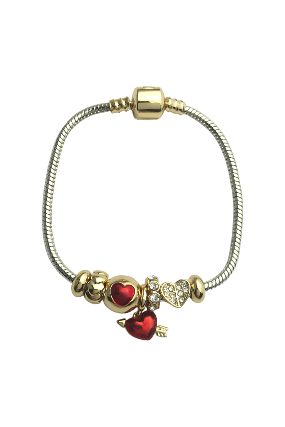 Pandora Model Bileklik Kırmızı Taşlı Kalp Bileklik