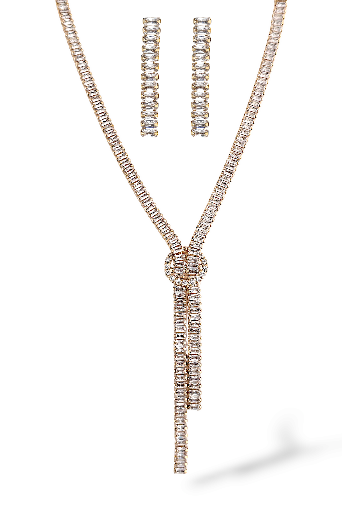 Premium Baget Taş Düğüm Abiye Kolye-Küpe Set