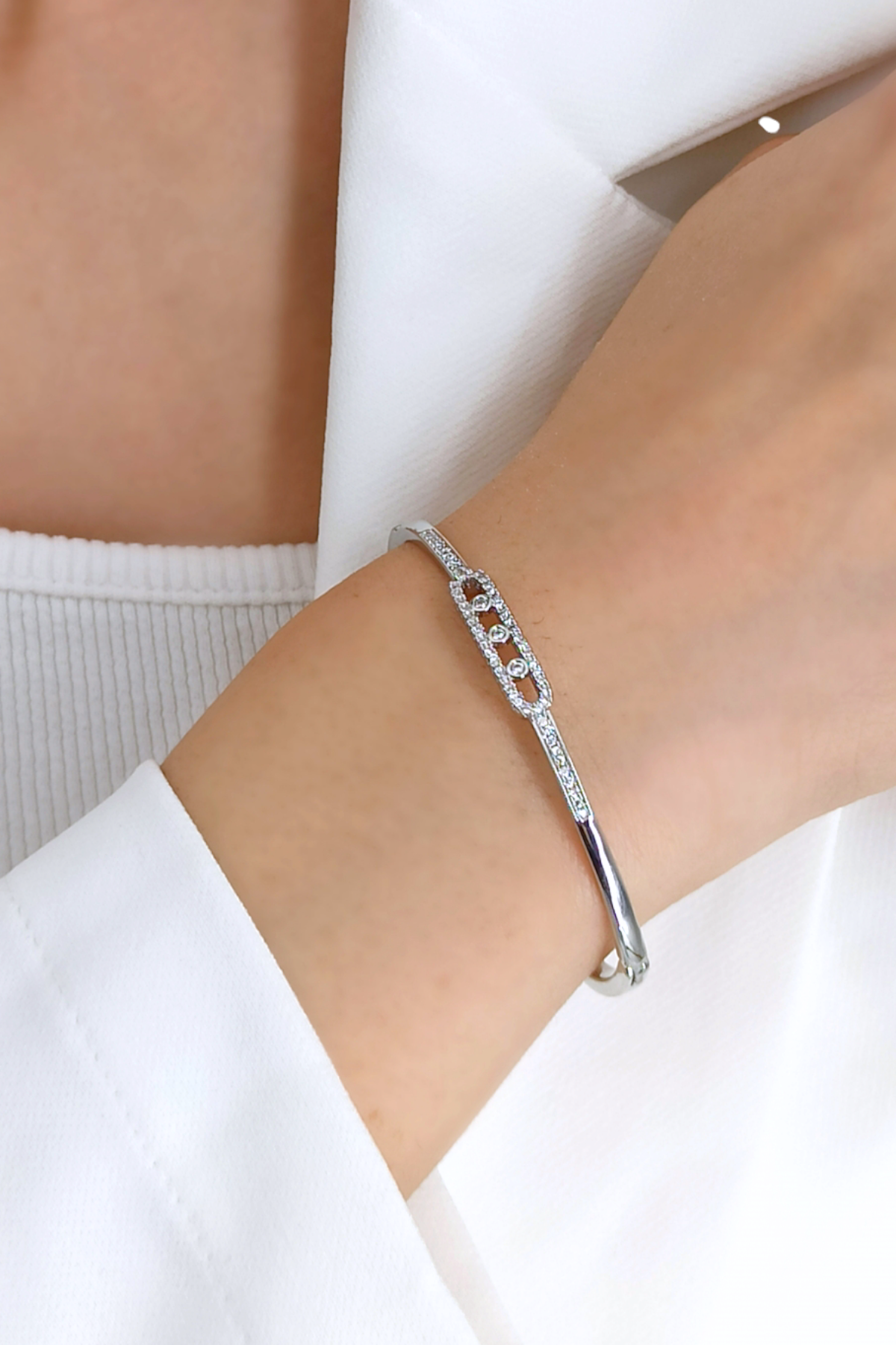 Premium Messika Kelepçe Bileklik Üç Taş Kelepçe Bileklik