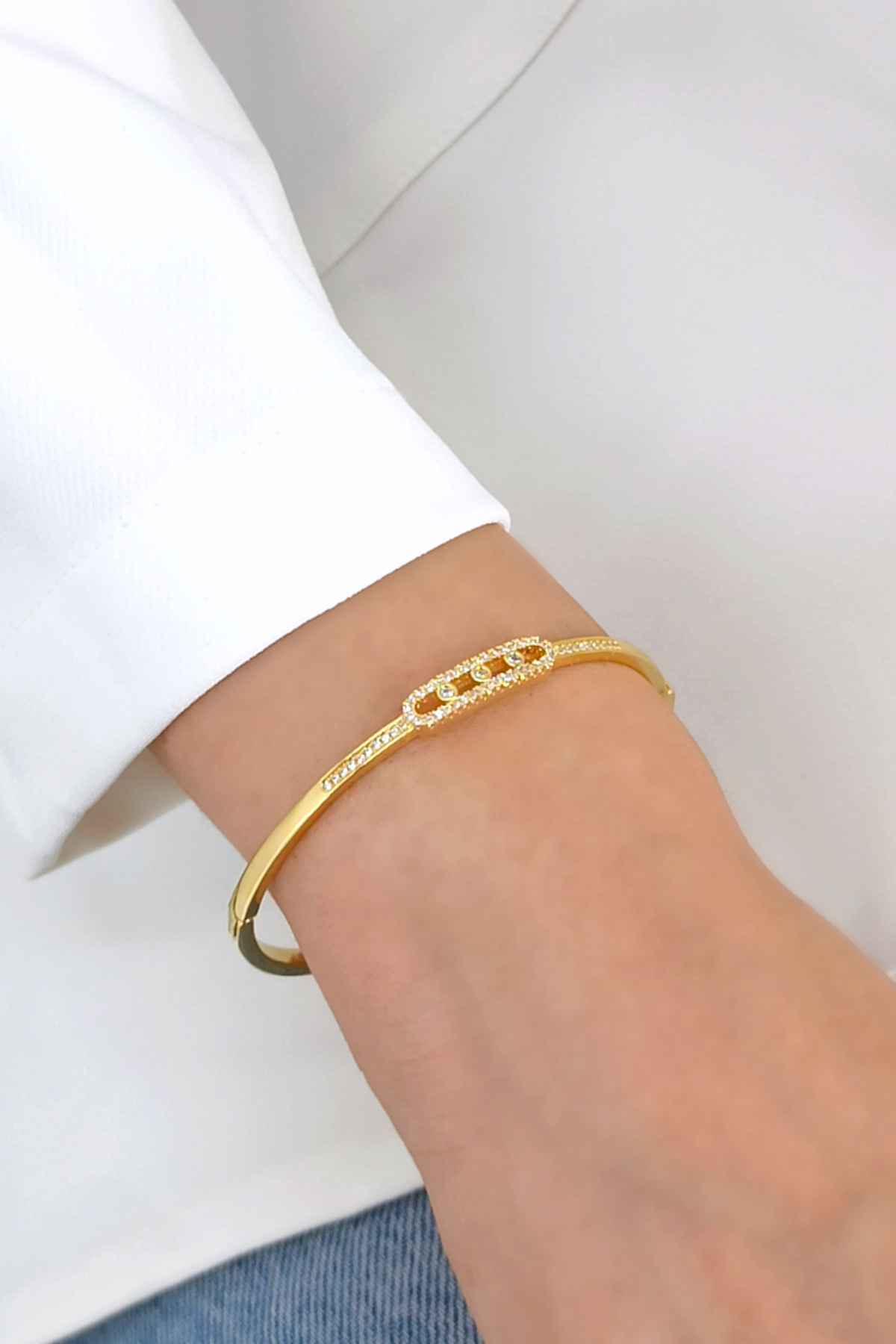 Premium Messika Kelepçe Bileklik Üç Taş Kelepçe Bileklik