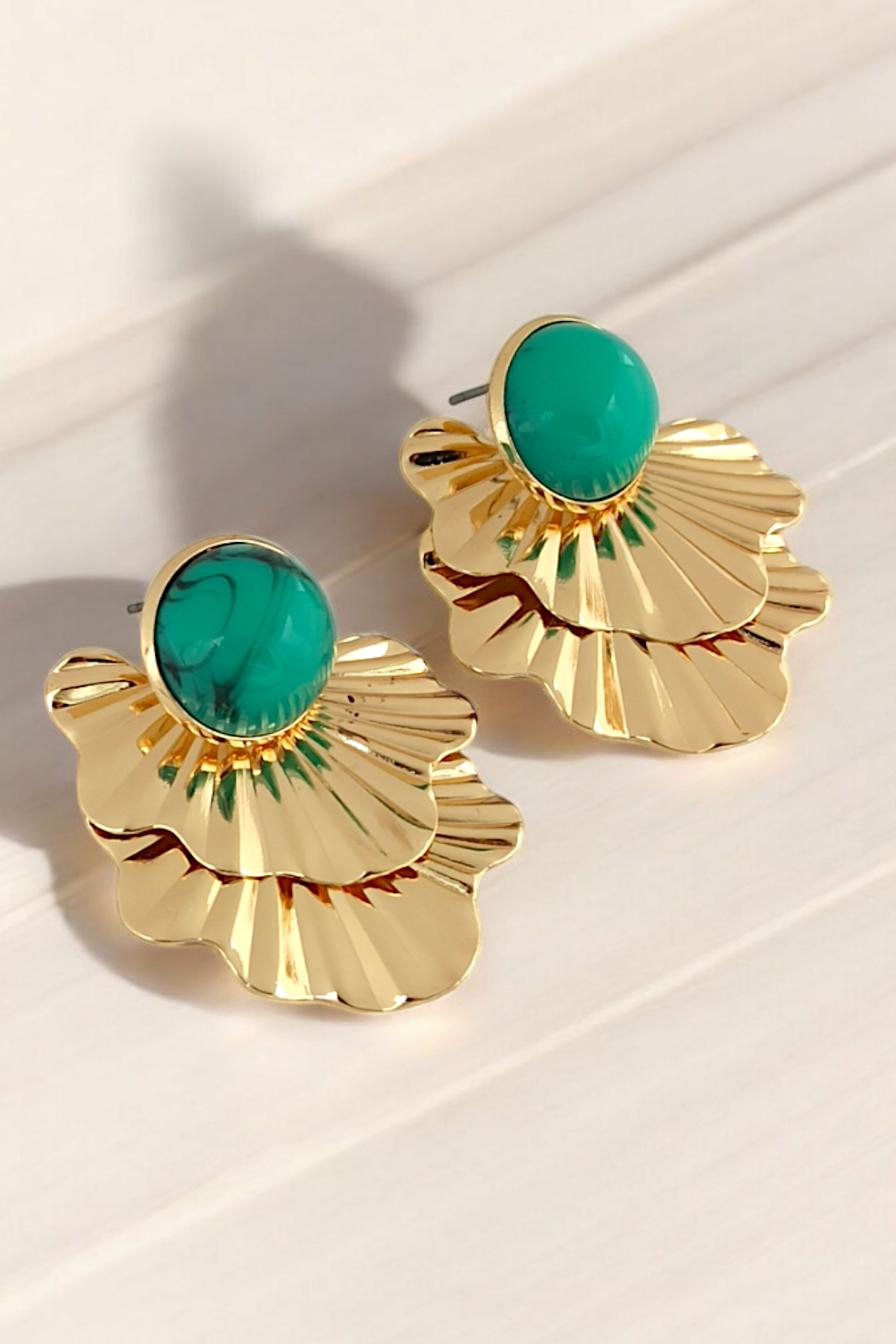 Premium Mineli Plaka Yaprak Küpe