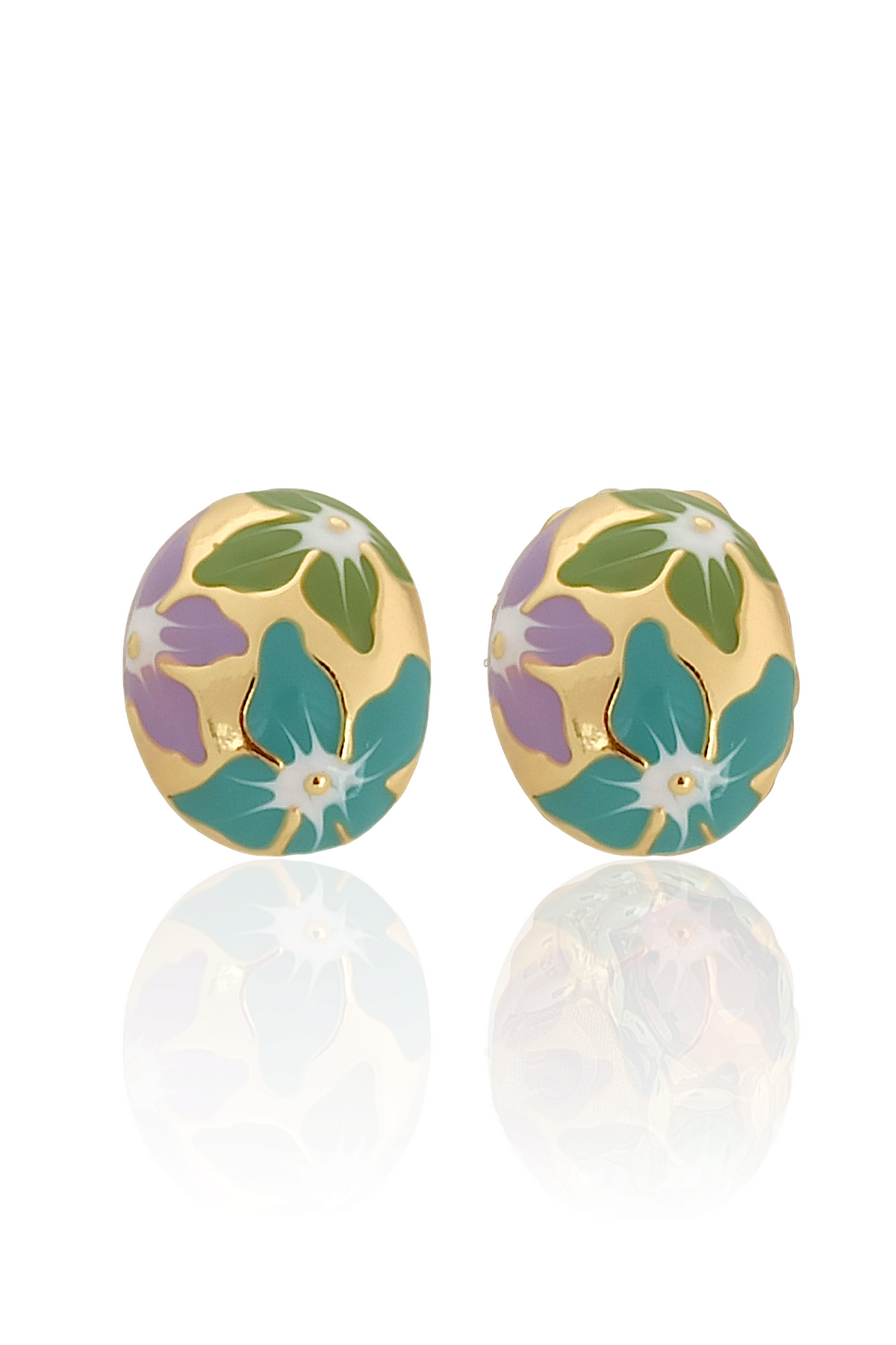 Premium Renkli Mineli Çiçek Plaka Küpe