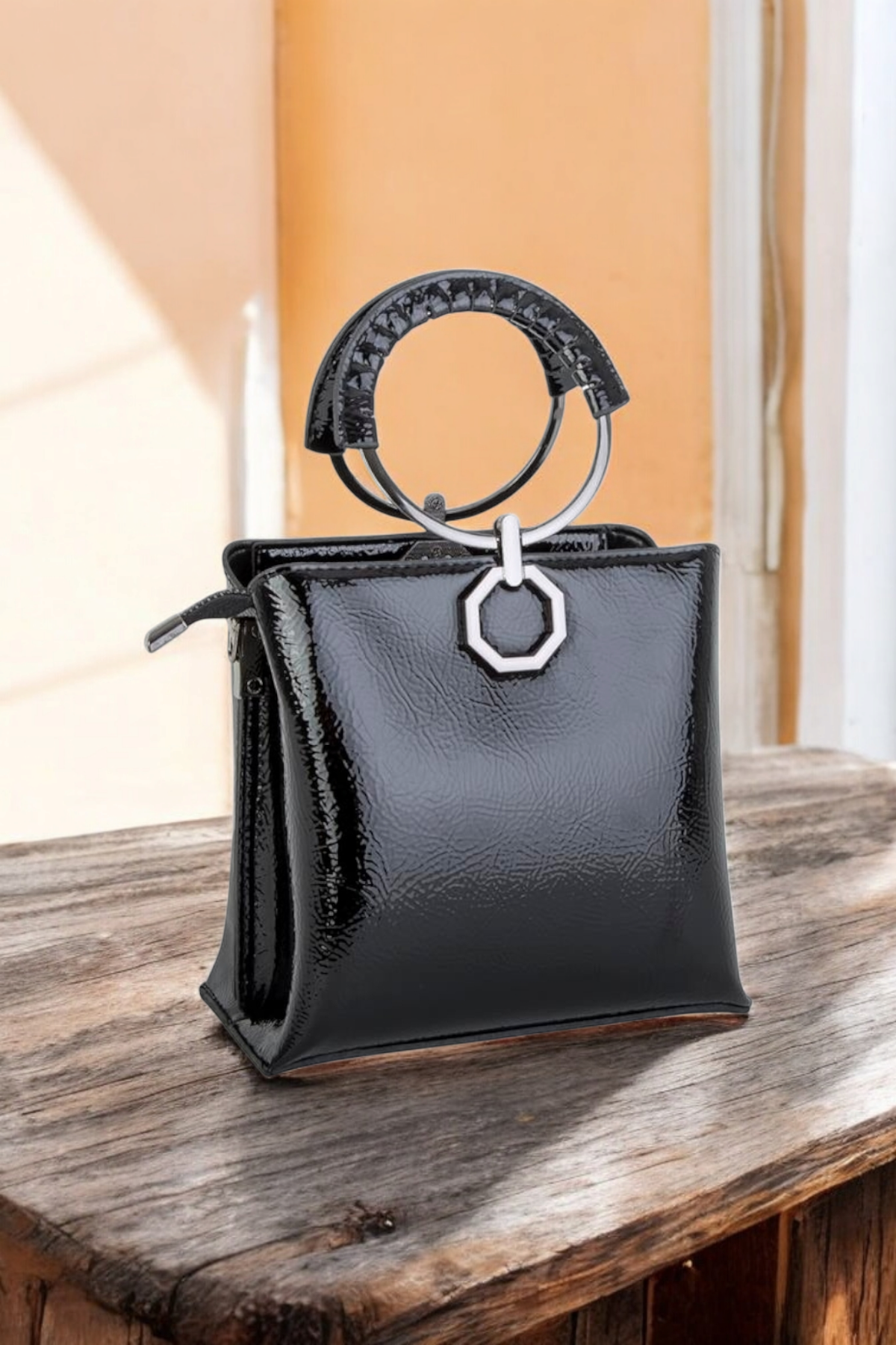 Zincir Detaylı Elden Tutma & Çapraz Çanta (20x19cm) 