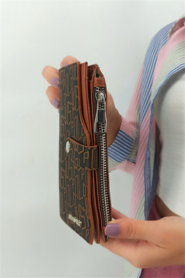 10+10 Baskılı İnce Çıtçıtlı Cüzdan Taba TrCüzdan10010