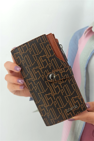 10+10 Baskılı İnce Çıtçıtlı Cüzdan Taba TrCüzdan10010