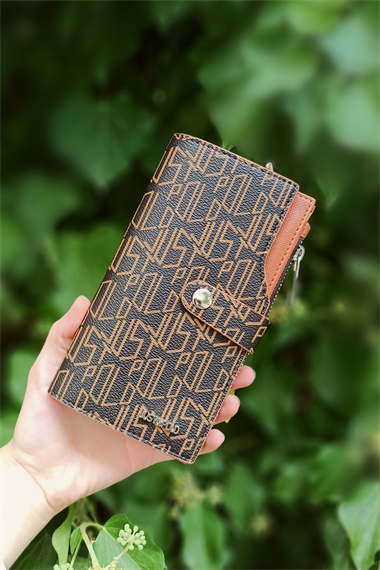 10+10 Baskılı İnce Çıtçıtlı Cüzdan Taba TrCüzdan10010