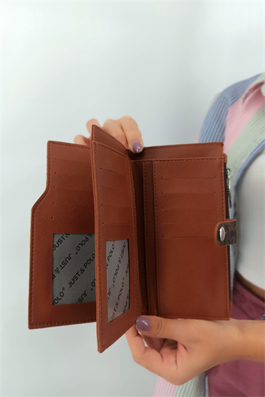 10+10 Baskılı İnce Çıtçıtlı Cüzdan Taba TrCüzdan10010