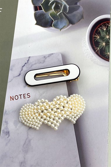 2 li Kalp Figür İncili Pens Toka TrToka9725 T32503