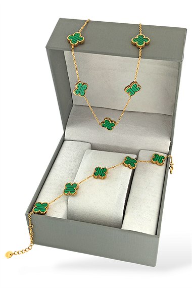 2lü Çelik Çift Taraflı Sedefli Yonca Kolye Set Van Cleef Model Kolye Bileklik Set 