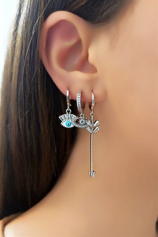 3 lü Baget Taşlı Göz Figür Küpe TrKüpe3567 B35503