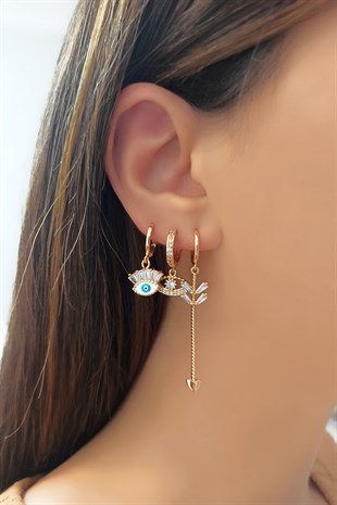 3 lü Baget Taşlı Göz Figür Küpe TrKüpe3567 B35503