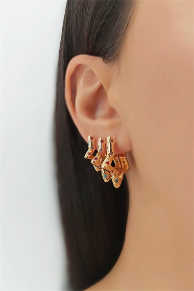 3 lü Renkli Taş Yıldız Küpe Kombin TrKüpe35071