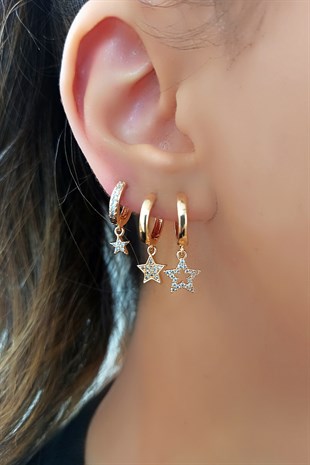 3 lü Taşlı Yıldız Küpe B37503