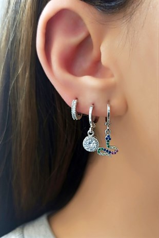 3 lü Zirkon Renkli Taşlı Yılan Kombin Küpe TrKüpe3749 B34003