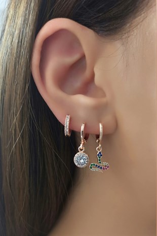 3 lü Zirkon Renkli Taşlı Yılan Kombin Küpe TrKüpe3749 B34003