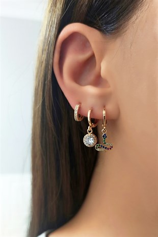 3 lü Zirkon Renkli Taşlı Yılan Kombin Küpe TrKüpe3749 B34003