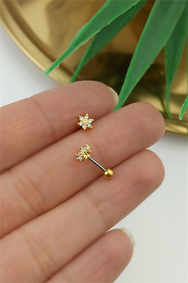 316 Cerrahi Çelik Taşlı Çiçek Piercing TrPiercing0126