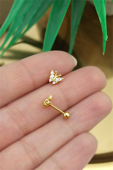 316 Cerrahi Çelik Zirkon Üç Taş Kelebek Piercing TrPiercing0143