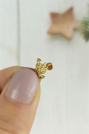 316 L Cerrahi Çelik Taşlı Yaprak Figür Piercing TrPiercing054 P32003