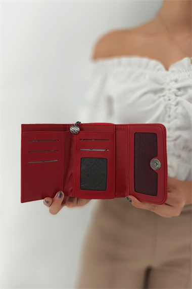 3+2 Gofraj Baskılı Cep Kapaklı Cüzdan Kırmızı TrCüzdanP505