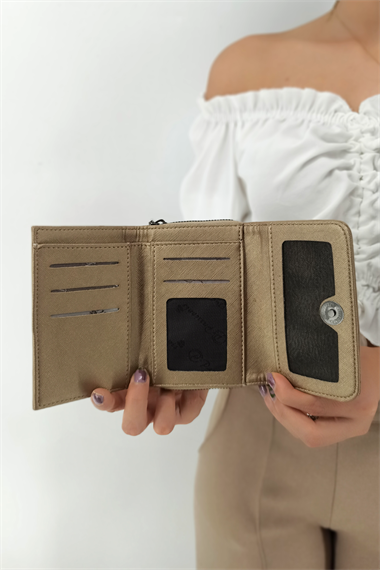 3+2 Gofraj Baskılı Cep Kapaklı Cüzdan Vizon TrCüzdanP505