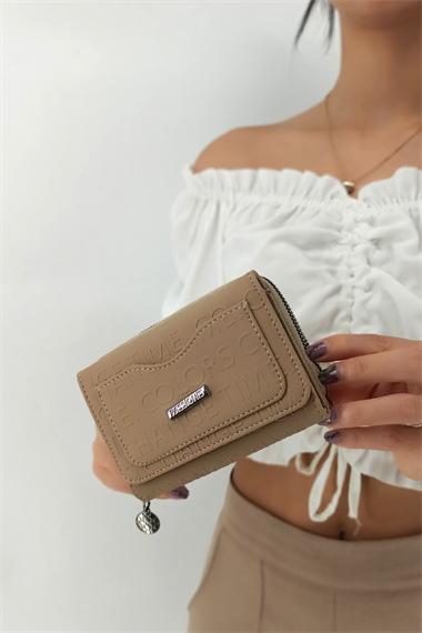 3+2 Gofraj Baskılı Cep Kapaklı Cüzdan Vizon TrCüzdanP505