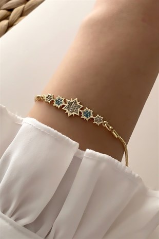 Asansörlü Bileklik Taşlı Sıralı Yıldız Model TrBilek7810 B35003
