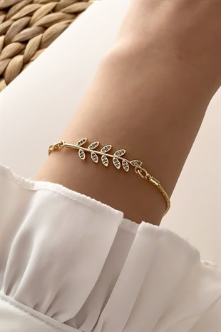 Asansörlü Bileklik Taşlı Yaprak Model TrBilek7808 B34503