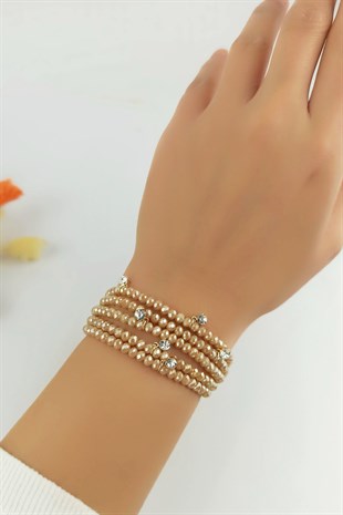 Asansörlü Kristal Boncuk Dört Sıra Taşlı Bileklik TrBilek7434 B34003