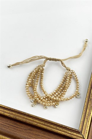 Asansörlü Kristal Boncuk Dört Sıra Taşlı Bileklik TrBilek7434 B34003