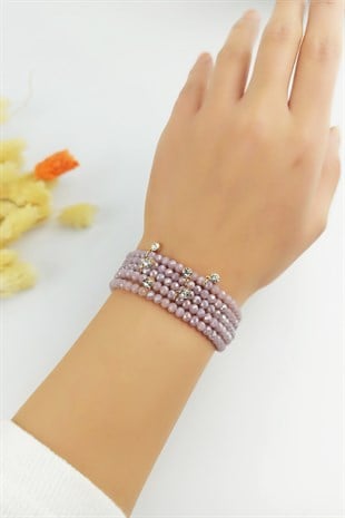 Asansörlü Kristal Boncuk Dört Sıra Taşlı Bileklik TrBilek7434 B34003