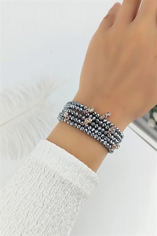 Asansörlü Kristal Boncuk Dört Sıra Taşlı Bileklik TrBilek7434 B34003