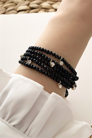 Asansörlü Krsital Boncuk Dört Sıra Taşlı Bileklik TrBilek7597 B34003