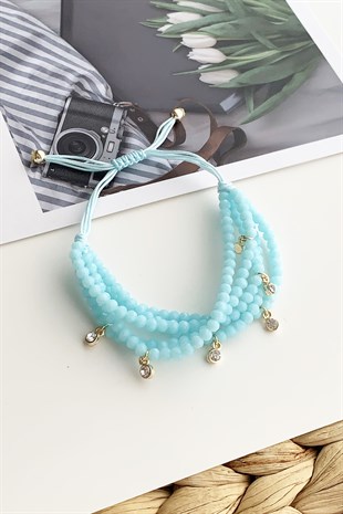 Asansörlü Krsital Boncuk Dört Sıra Taşlı Bileklik TrBilek7597 B34003