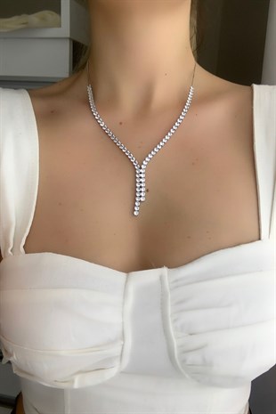 Asansörlü Zirkon Taşlı Su Yolu Kolye TrKolye5596 B31253