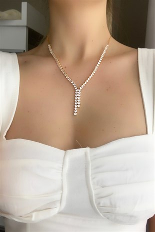 Asansörlü Zirkon Taşlı Su Yolu Kolye TrKolye5596 B31253