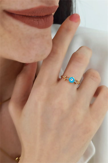 Ayarlanabilir Kenarı Taşlı Nazar Boncuk Yüzük TrYüzük1272