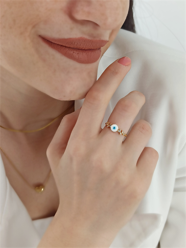 Ayarlanabilir Kenarı Taşlı Nazar Boncuk Yüzük TrYüzük1272