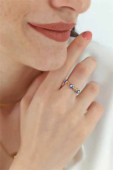 Ayarlanabilir Sıralı Renkli Nazar Boncuk Yüzük TrYüzük1260