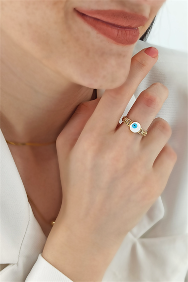 Ayarlanabilir Taşlı Bombeli Nazar Boncuk Yüzük TrYüzük1277