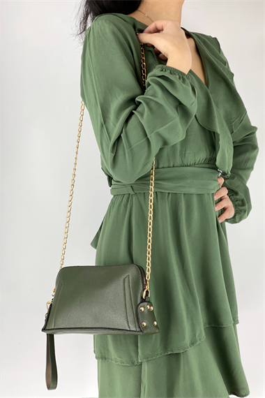 Bayan El & Omuz Çantası Zincirli ve El Kopçalı Fermuarlı Cüzdan TRCÜZDAN1501 Yeşil