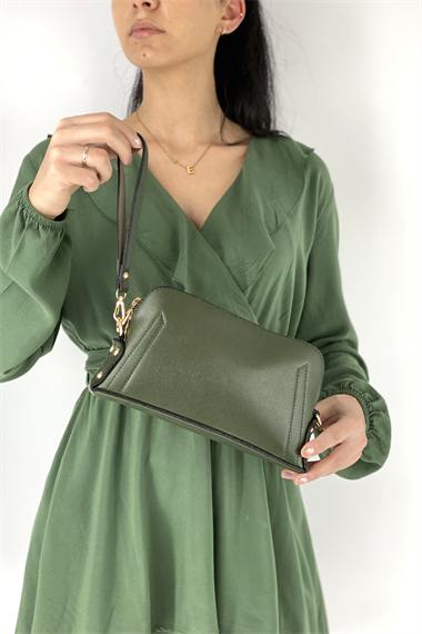 Bayan El & Omuz Çantası Zincirli ve El Kopçalı Fermuarlı Cüzdan TRCÜZDAN1501 Yeşil