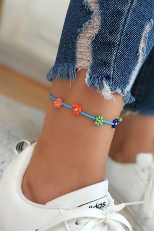 Boncuklu Renkli Çiçek Halhal TrHalhal4092 B32003