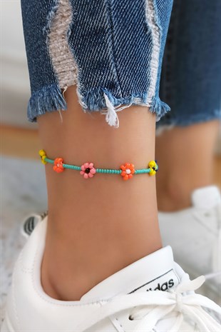 Boncuklu Renkli Çiçek Halhal TrHalhal4092 B32003