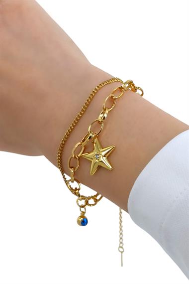 Çelik 2li Nazar Boncuk Yıldız Bileklik