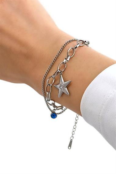 Çelik 2li Nazar Boncuk Yıldız Bileklik